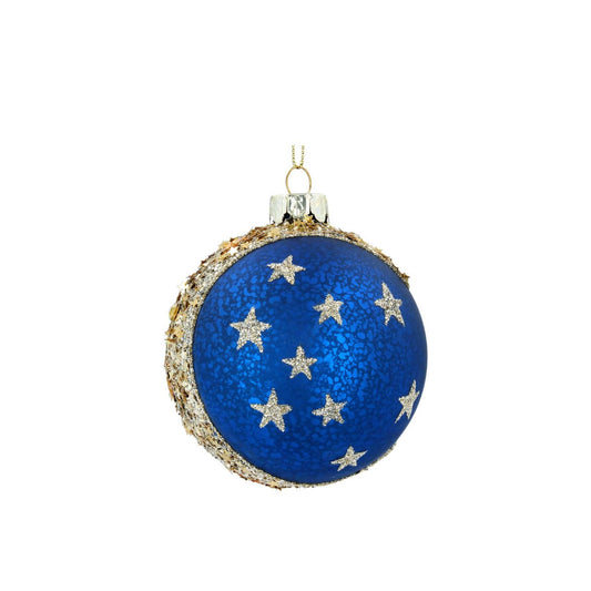 Antique Blue Glass Ball With Moon & Stars Christmas Hanging Ornament   This classic Antique Blue Glass Ball Christmas Hanging Ornament from Gisela Graham is the perfect addition to your holiday decor. This high-quality decoration features a unique moon and stars design to create an extra special touch. A truly timeless piece that will bring a little festive cheer to your home this holiday season.