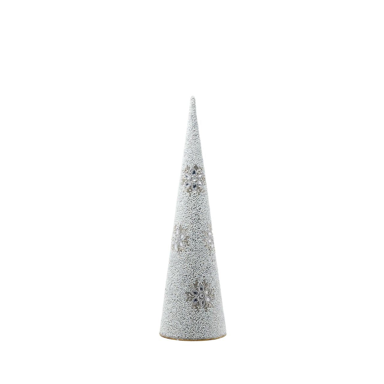 Crafted with meticulous beadwork, its medium size adds a delightful accent to mantels, shelves, or tabletops. Whether displayed alone or as part of a festive arrangement, this cone tree exudes holiday cheer.