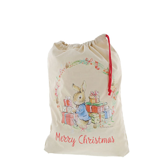 Peter Rabbit Christmas Sack  This Charming Peter Rabbit Christmas sack makes a brilliant alternative to a Christmas stocking, so why not make a new tradition this Christmas. Made of 100% cotton, this Christmas sack is durable and can be used year after year.