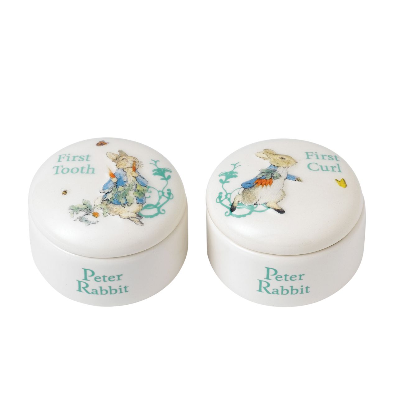 Beatrix Potter Peter Rabbit First Tooth & Curl Box  A charming pair of Peter Rabbit first tooth and curl box. Makes a perfect and unique christening gift.