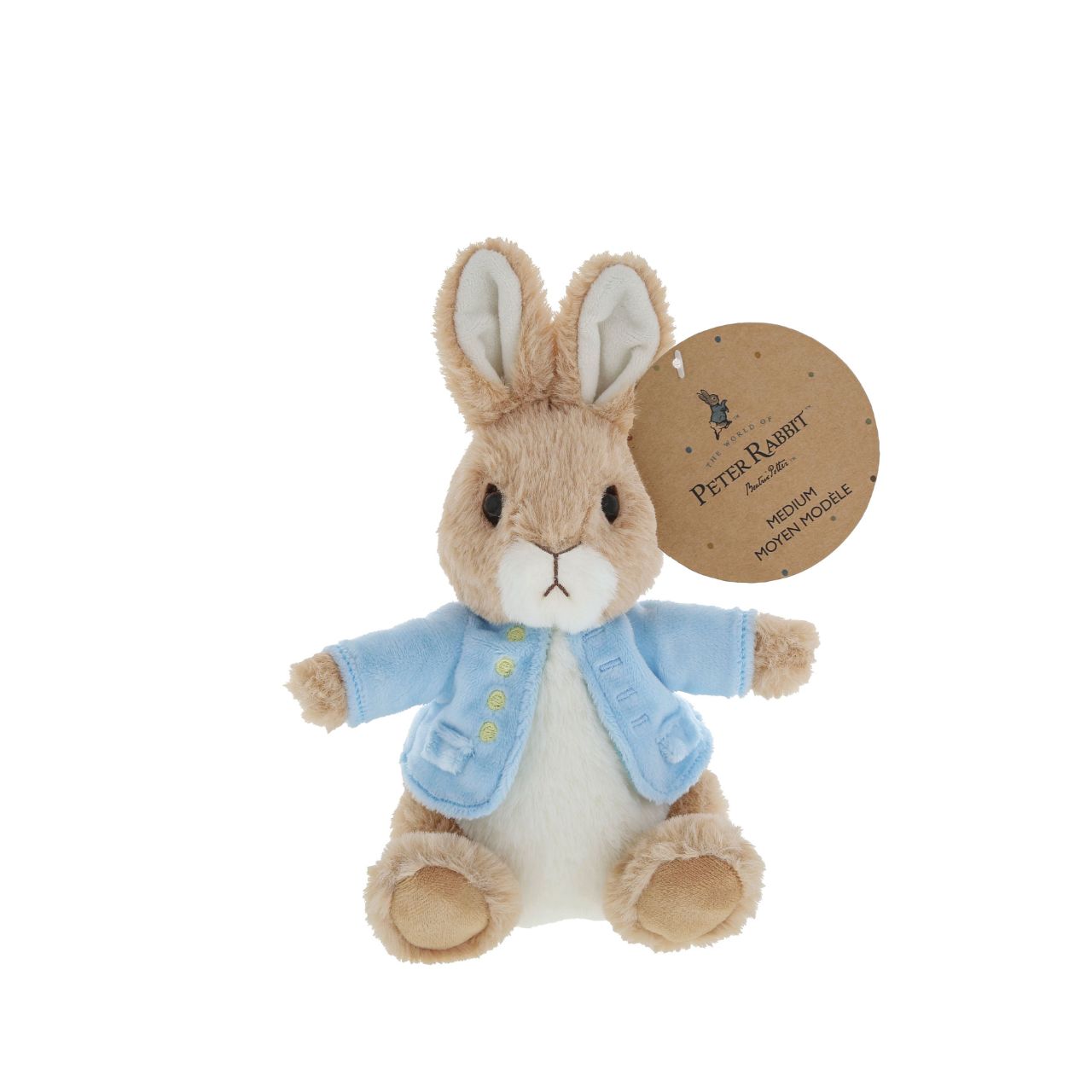 Peter Rabbit Medium  This Peter Rabbit soft toy is made from beautifully soft fabric and is dressed in clothing exactly as illustrated by Beatrix Potter, with his signature blue jacket. The Peter Rabbit collection features the much loved characters from the Beatrix Potter books and this quality and authentic soft toy is sure to be adored for many years to come.