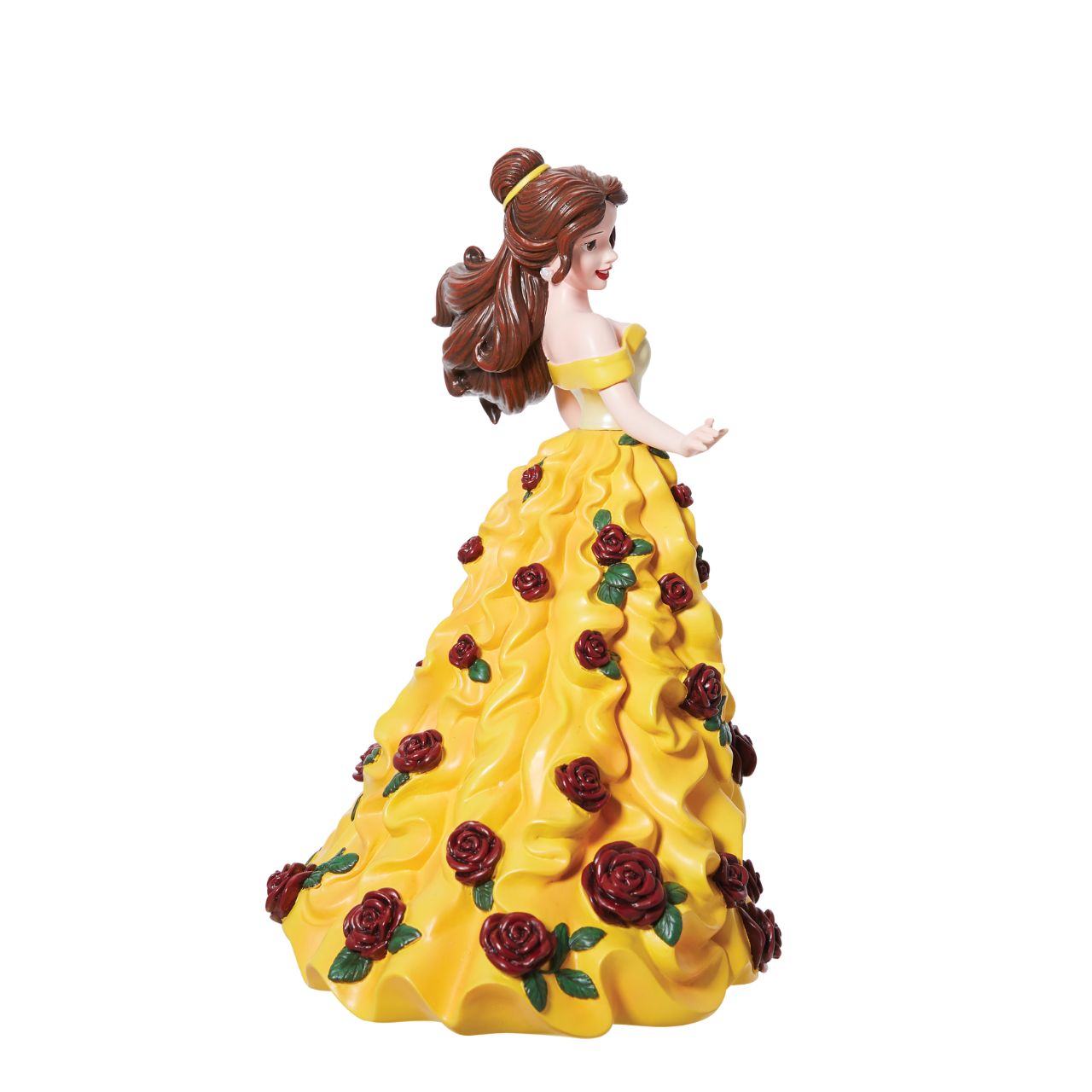 The beautiful princess Belle like you have never seen her before. In her iconic yellow ball gown with sculpted 3D roses that float down her dress magically. Her dress is finished in an iridescent finish to create a realistic version of her dress.