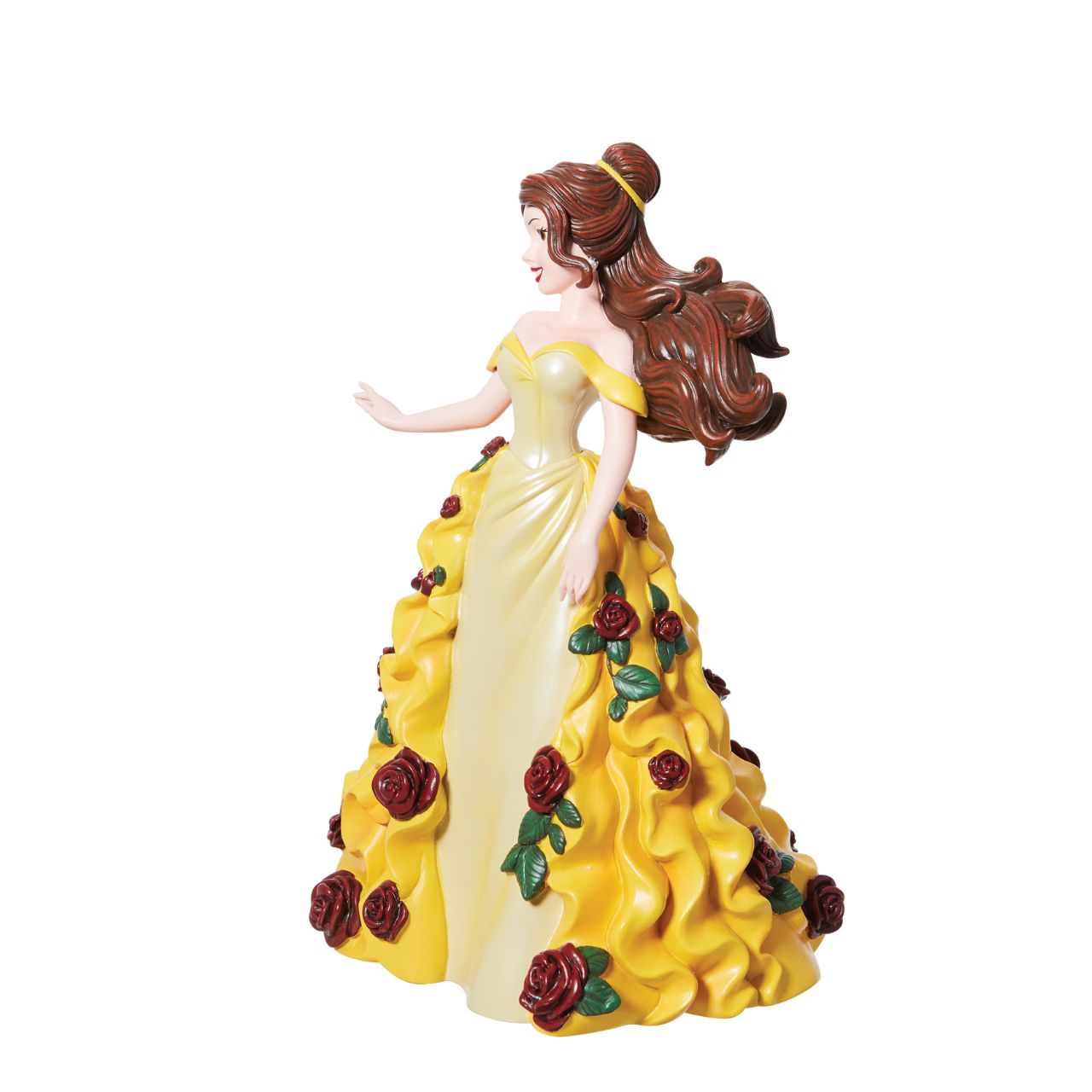 The beautiful princess Belle like you have never seen her before. In her iconic yellow ball gown with sculpted 3D roses that float down her dress magically. Her dress is finished in an iridescent finish to create a realistic version of her dress.