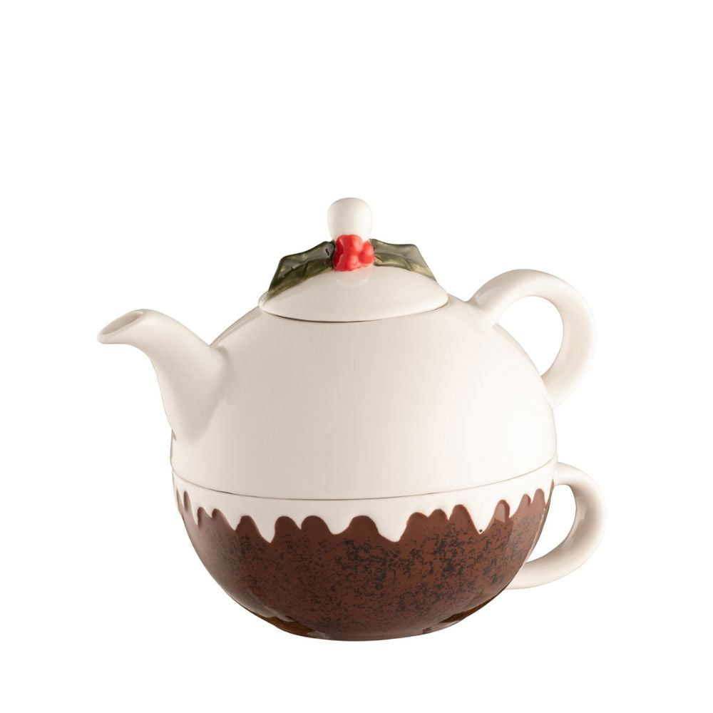 Our fun Tea for One is a new addition to our Christmas Pudding Tableware Collection. The teapot sits neatly on top of the teacup, which has holly painted inside the base. The stoneware range also includes a pair of mugs set, covered pot and jug set, salt and pepper set and lidded sweet jar.