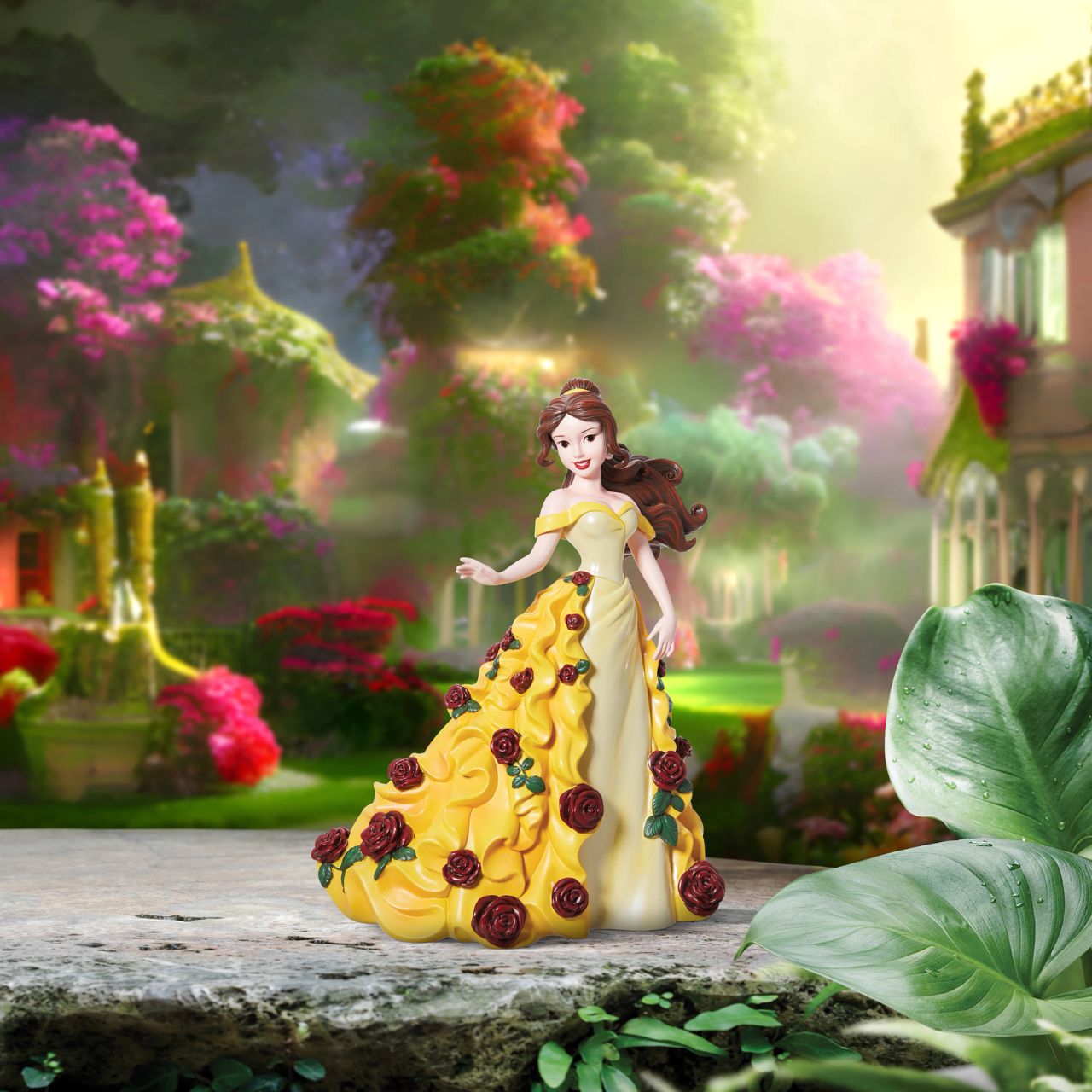 The beautiful princess Belle like you have never seen her before. In her iconic yellow ball gown with sculpted 3D roses that float down her dress magically. Her dress is finished in an iridescent finish to create a realistic version of her dress.