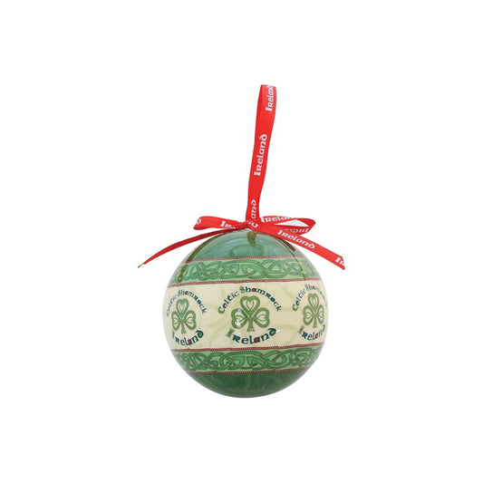 Experience the luck and tradition of the Celtic culture with our Celtic Shamrock Christmas Bauble. Crafted with intricate detailing, this ornament features a beautiful Celtic shamrock design that will add a touch of elegance to your holiday décor. Enjoy a piece of Irish heritage and festive charm this holiday season.