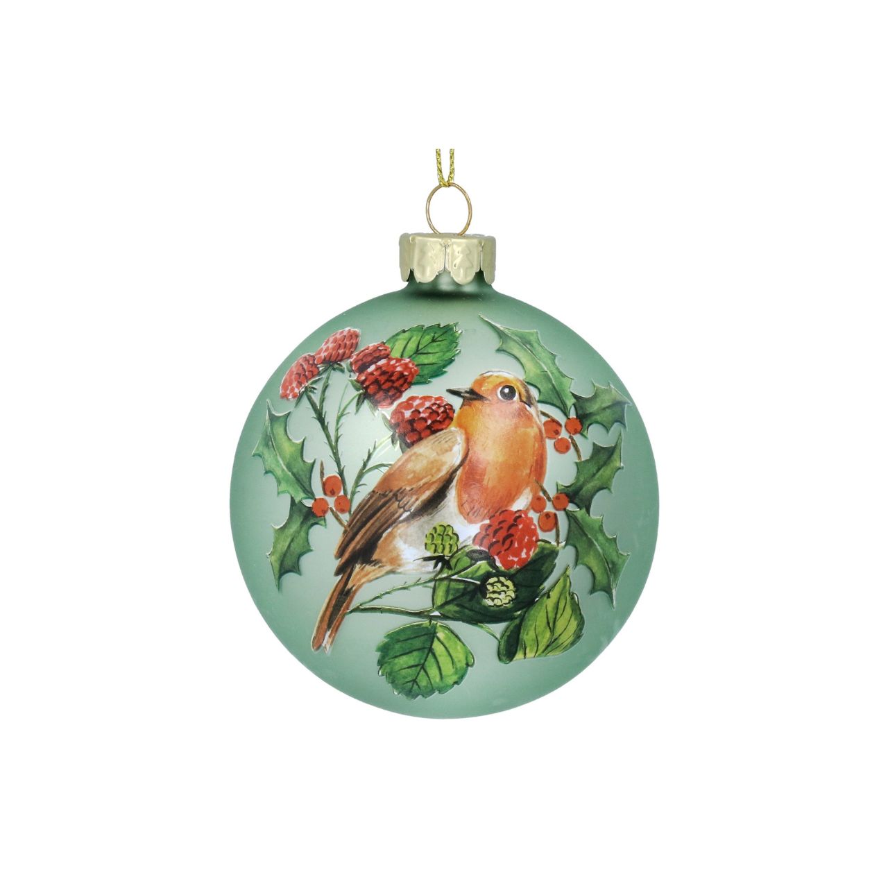 Add a touch of natural charm to your Christmas tree with these Gisela Graham Christmas Baubles. The matte pale green colour, adorned with a festive robin and fruit design, will bring a traditional and rustic feel to your holiday décor. Made with high-quality materials, these baubles are both durable and beautiful.