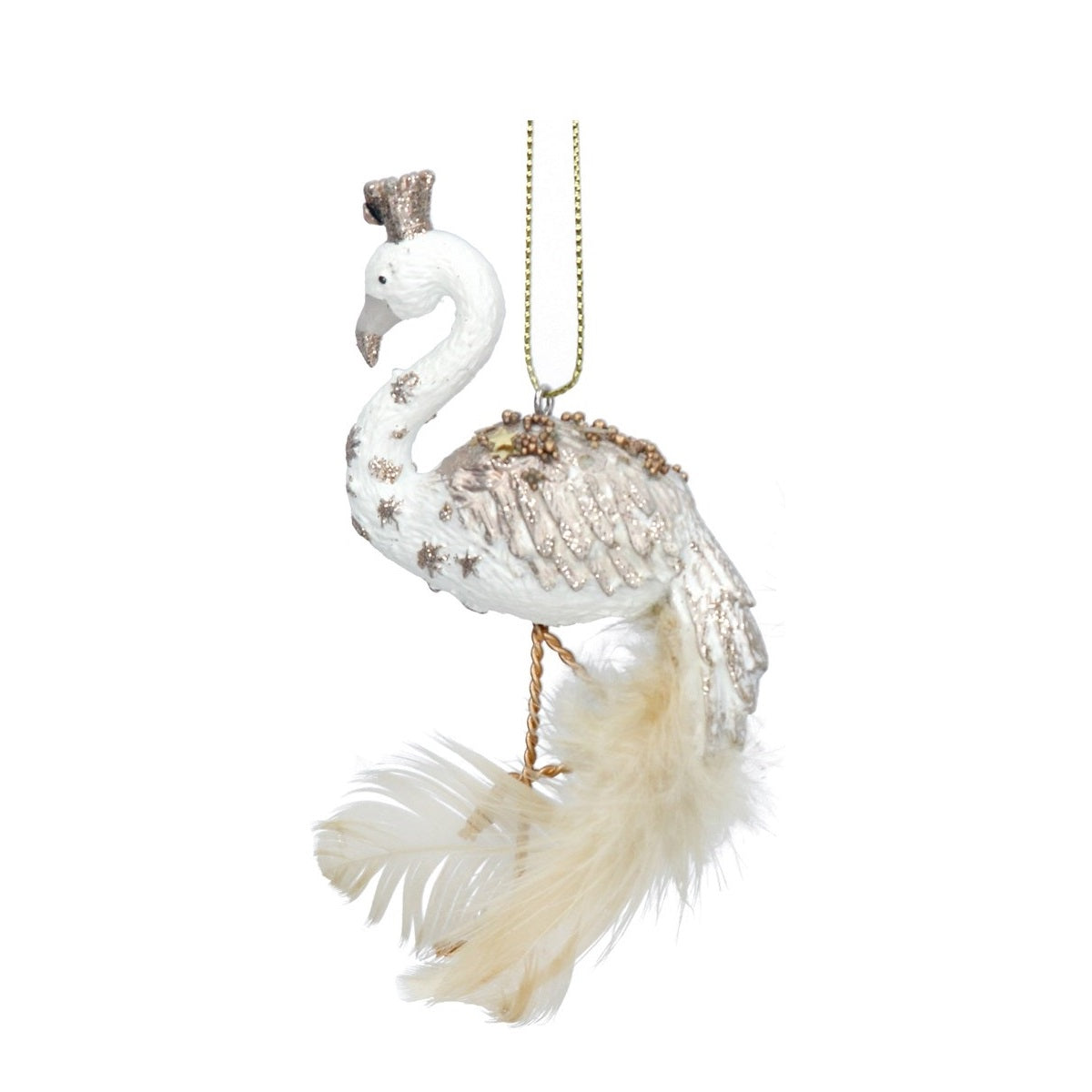 Gisela Graham Hanging Ornaments Cream Gold Resin - Crane  Browse our beautiful range of luxury Christmas tree decorations, baubles & ornaments for your tree this Christmas.