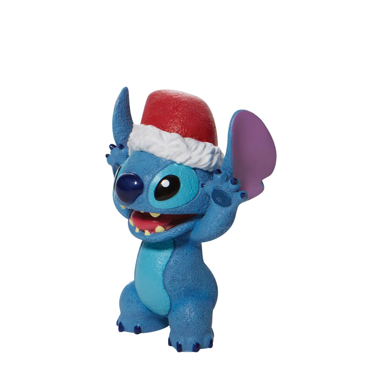 Department 56 Christmas Stitch Figurine  Everyone's favourite alien, Stitch, smiles jollily in his Santa hat this Christmas. With a bushel of holly tucked in his cap, he's ready for merry mischief. Hula through the holiday with Lilo's most festive friend and spread love to your Ohana.