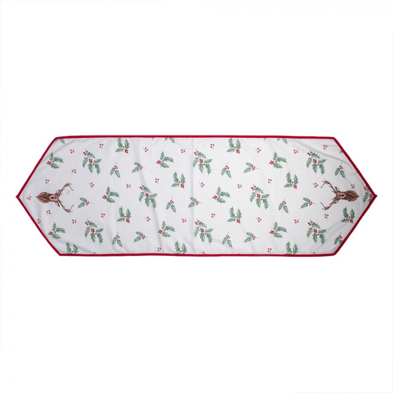 This is traditional Christmas at its best! The beautifully illustrated reindeer takes centre stage in this textile series and is beautifully framed with decorative holly with red berries. When we think of Christmas we think of deep green and bright red. In this theme, these colours come to the fore and form a textile series that offers all the ingredients for an attractively set table.