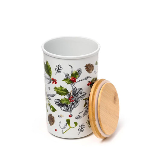 This Christmas Winter Botanicals Bamboo Storage Jar offers a beautiful and sustainable storage solution for your holiday necessities. Made from eco-friendly bamboo, this jar is adorned with festive botanical designs for a touch of seasonal charm. Keep your items organized while reducing your carbon footprint.