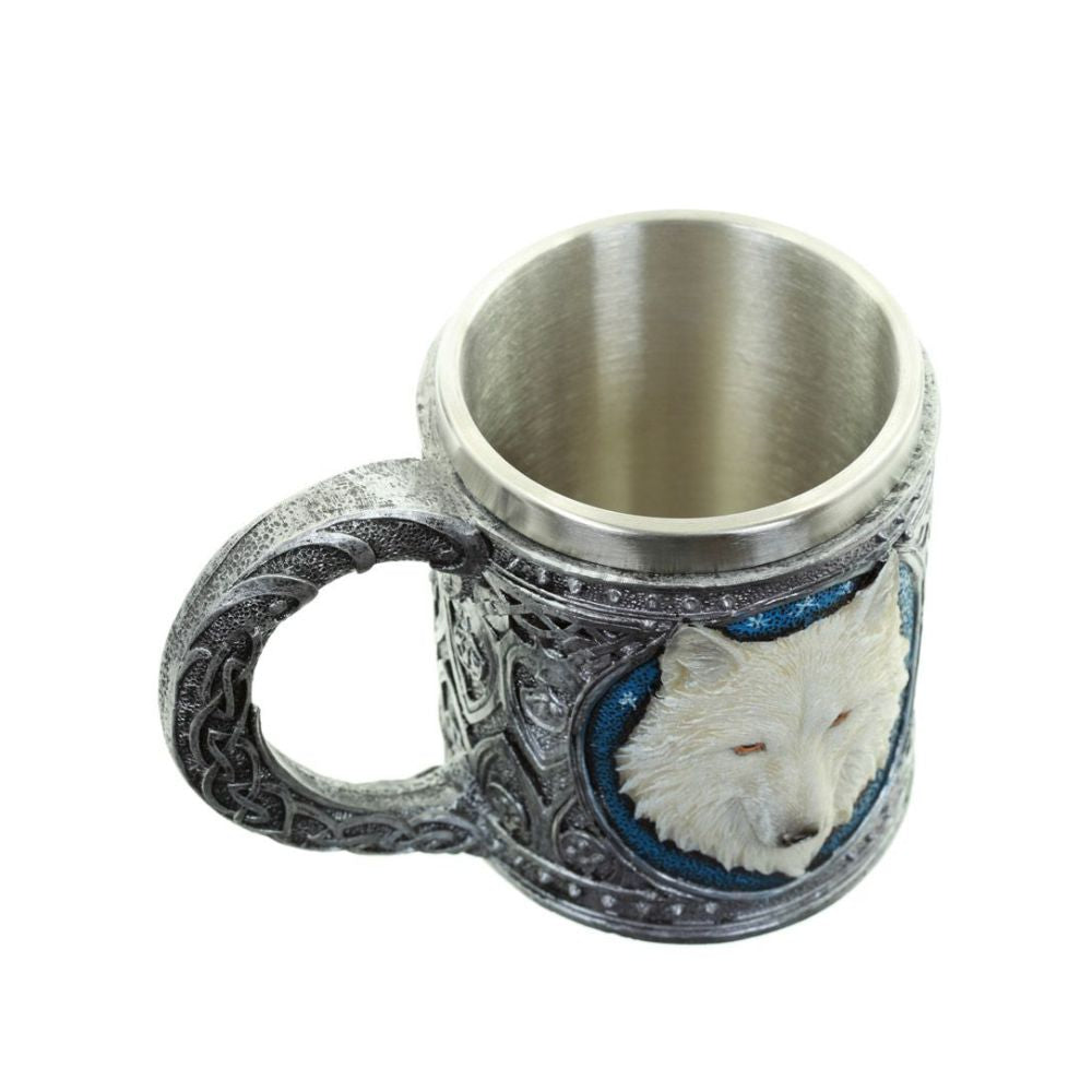 Decorative White Wolf Tankard  - Material Resin and Stainless Steel