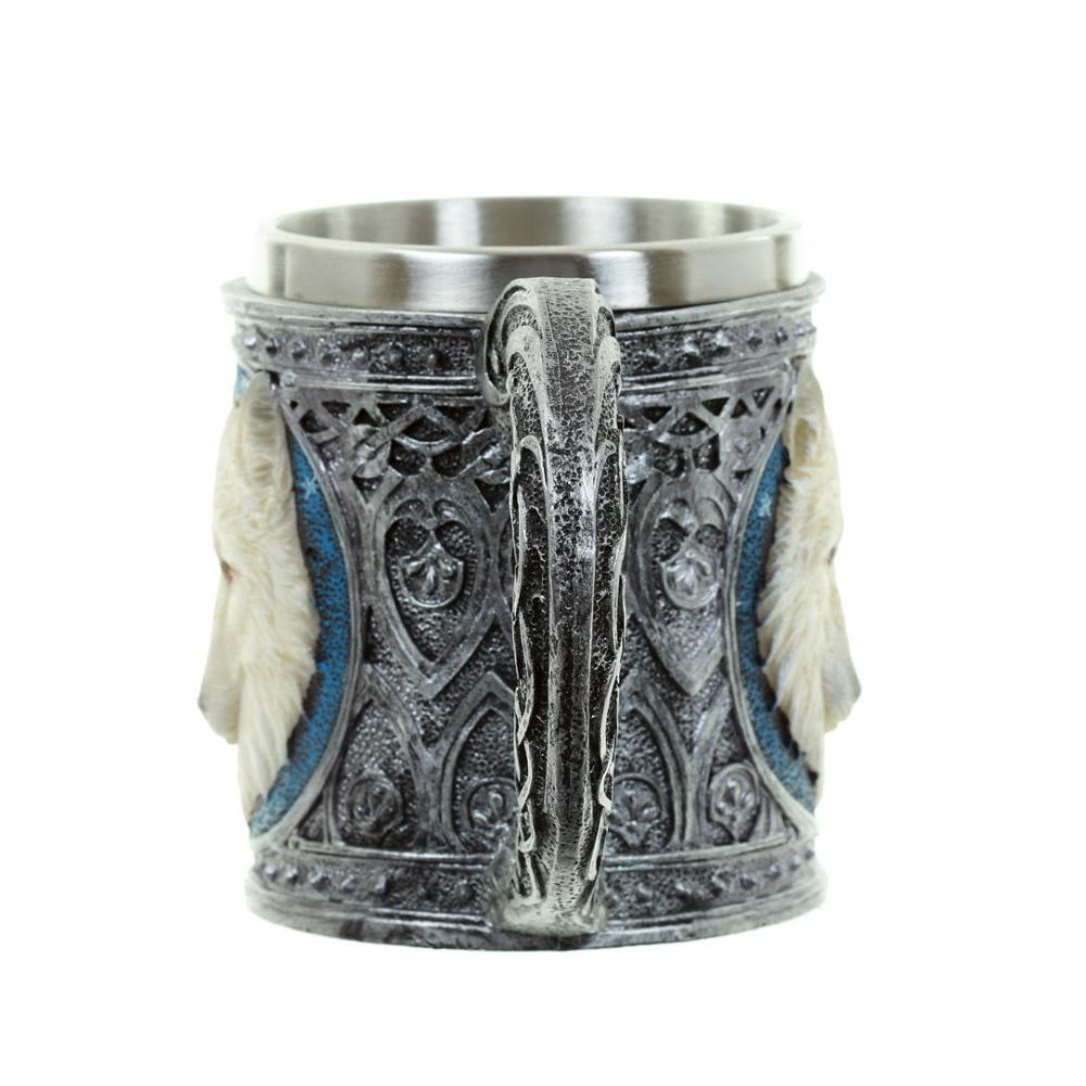 Decorative White Wolf Tankard  - Material Resin and Stainless Steel