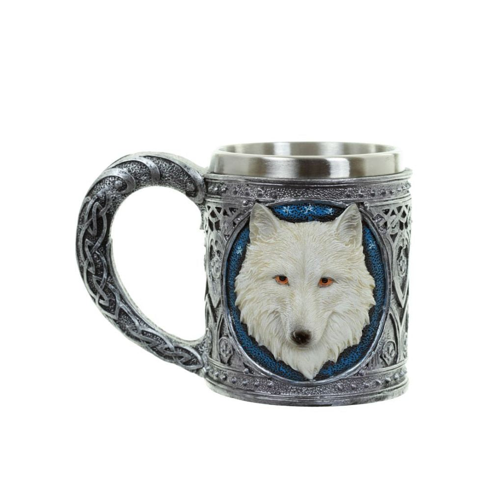 Decorative White Wolf Tankard  - Material Resin and Stainless Steel