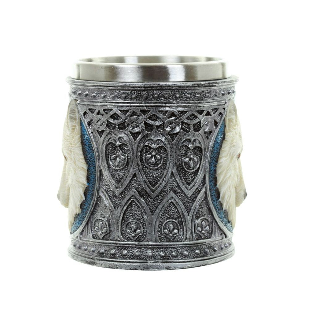 Decorative White Wolf Tankard  - Material Resin and Stainless Steel