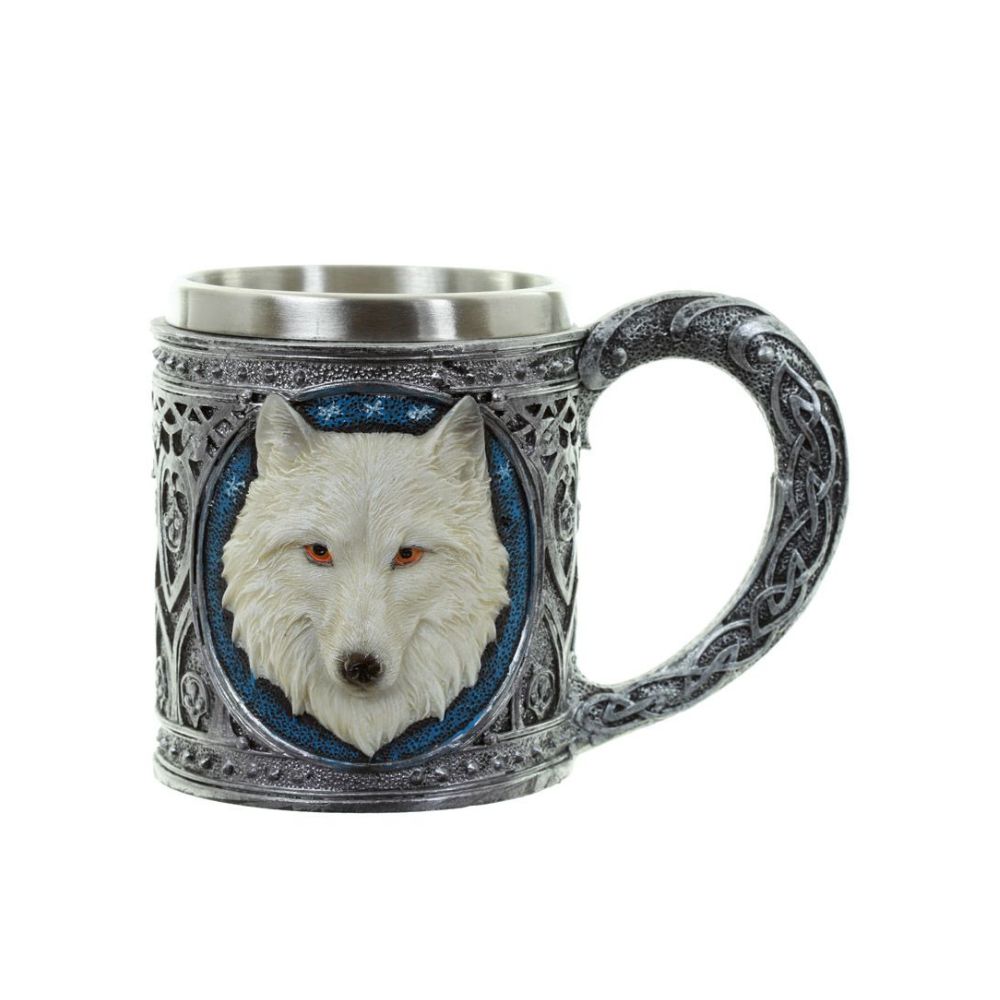 Decorative White Wolf Tankard  - Material Resin and Stainless Steel