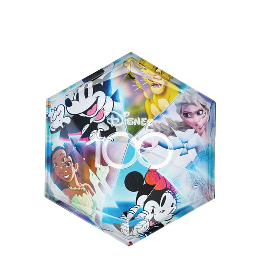 Disney 100 Paper Weight Licensed Facets  Celebrate 100 Years of Wonder with Disney. The limited edition Disney Paperweight is a "gem-cut" acrylic sculpture of your favourite Disney characters. Since 1923, The Walt Disney Company has embodied magic, fantasy, dreams and more. We have grown up watching the wide variety of Disney heroes and heroines in enchanting worlds and love them all.