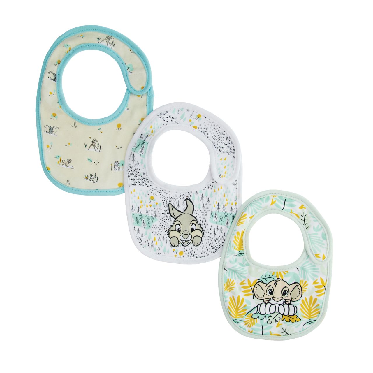 Wipe away those meal times messes with these Classic Disney bibs. With the super soft fabric and easy-peasy fastenings, we've got meal times, and baby, covered. The gender-neutral pack of three comes with separate designs featuring Simba, Thumper, Bambi and Marie.