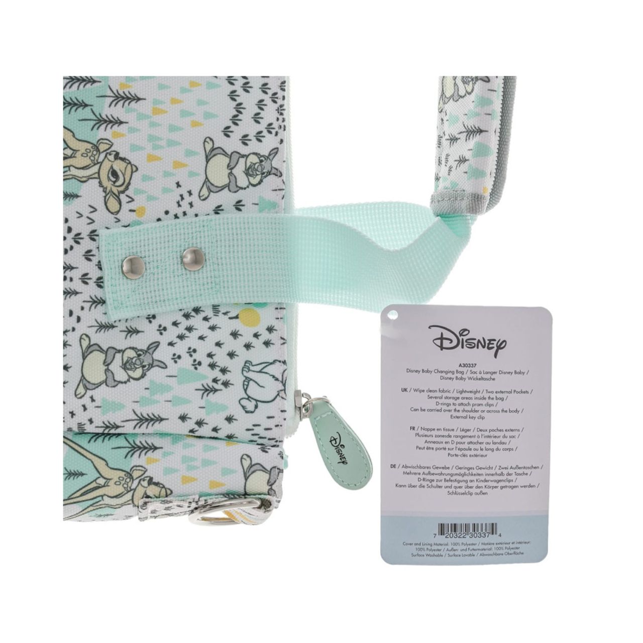 The Classic Disney messenger changing bag is the must have functional accessory for any outing with your baby and pram. To keep things organised there are several storage areas inside the main zipped compartment and two external pockets. Can be carried over the shoulder or across the body with comfortable carry handles.