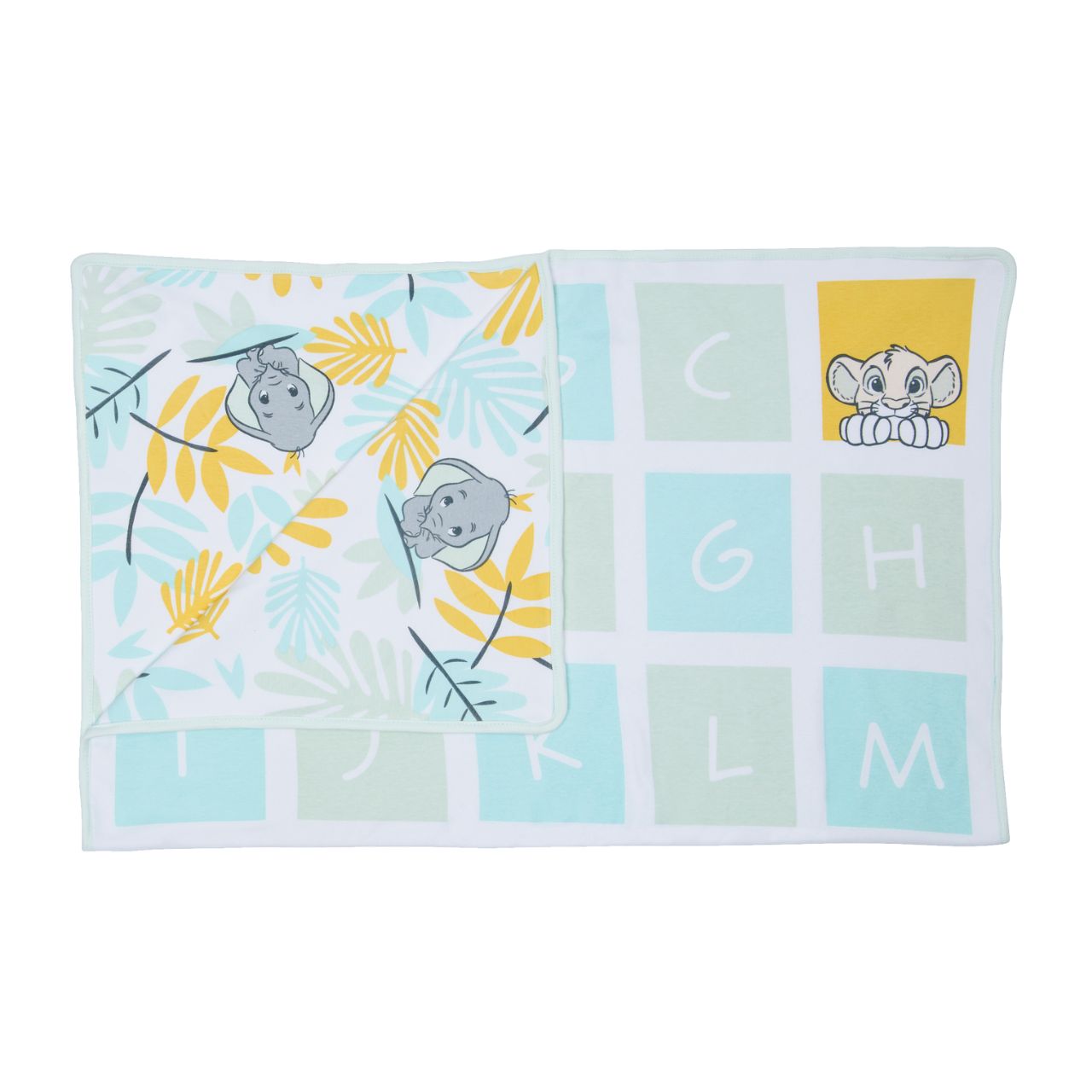 Marie, Thumper and Dumbo all join Simba in this gender-neutral ABC baby blanket. The generously sized blanket is ideal to encourage tummy time with newborns or to help toddlers learn their ABCs. Made from 100% cotton ensures it is both cosy and gentle on the most delicate skin. 