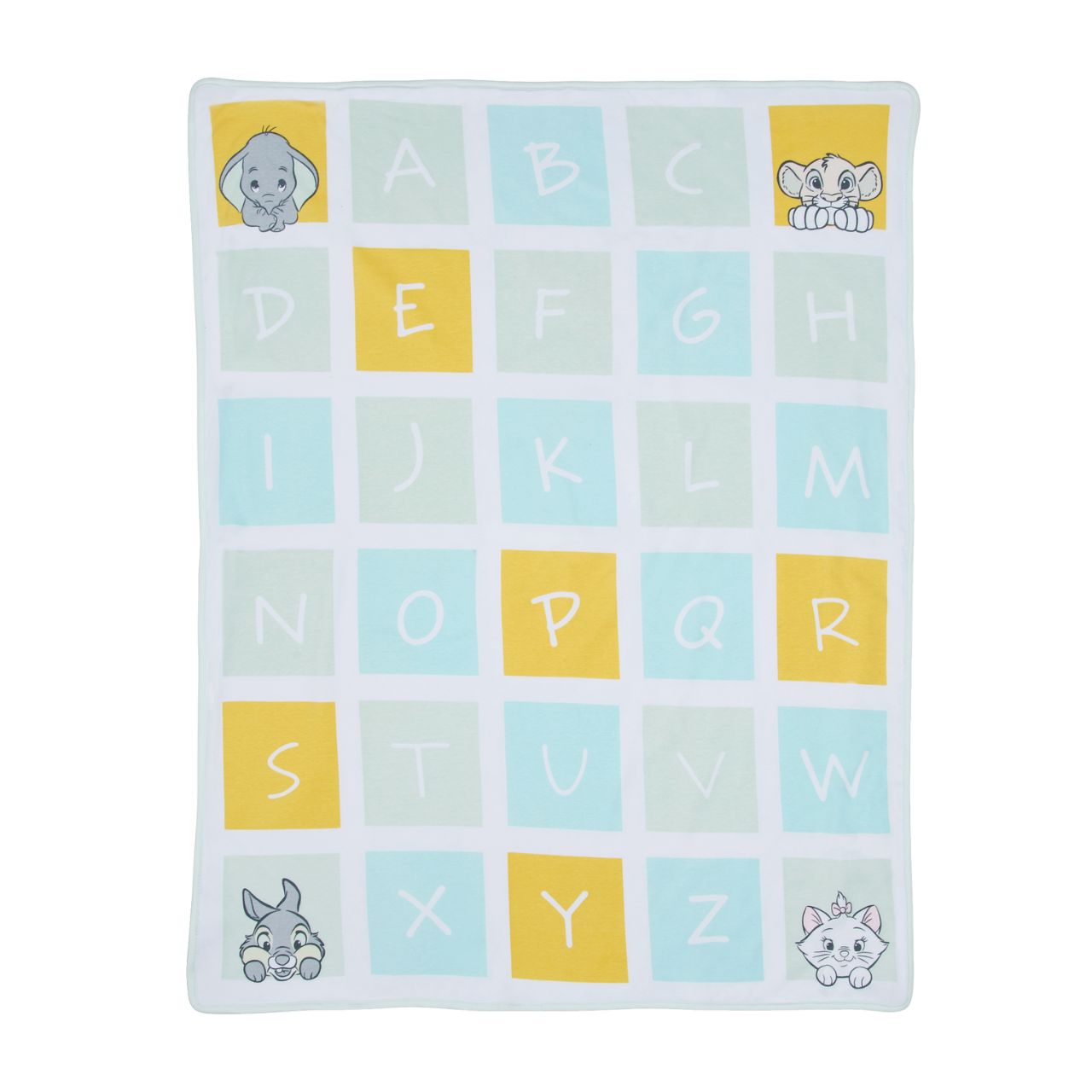 Marie, Thumper and Dumbo all join Simba in this gender-neutral ABC baby blanket. The generously sized blanket is ideal to encourage tummy time with newborns or to help toddlers learn their ABCs. Made from 100% cotton ensures it is both cosy and gentle on the most delicate skin. 