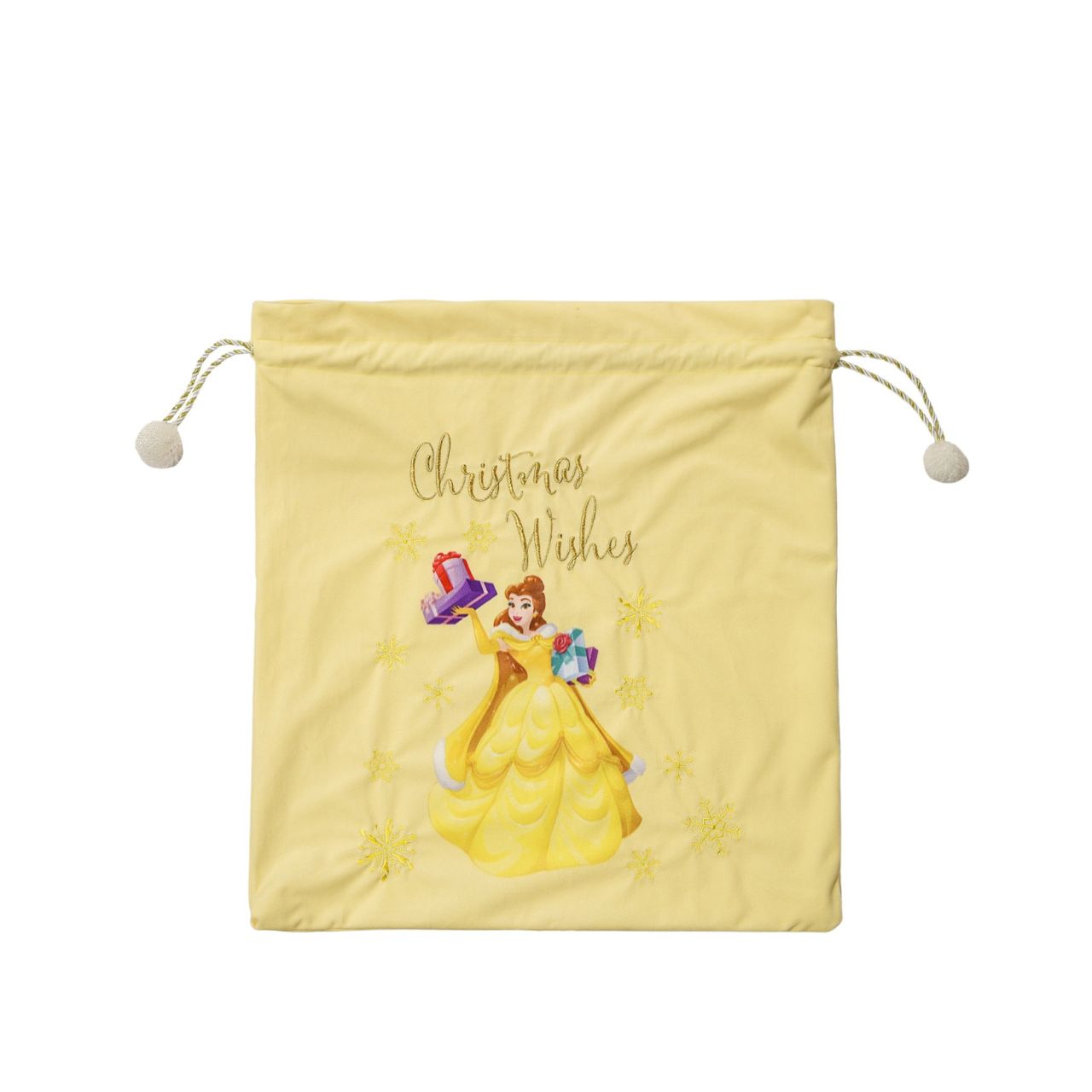 A magical place to store your little prince or princesses Christmas presents this year, this Belle gift sack features a delightful gold 'Christmas Wishes' embroidery and fun pompom detailing.