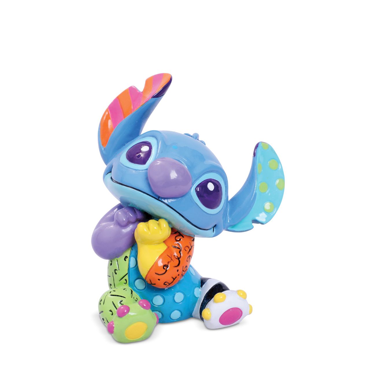 Experiment 626 was designed to be the ultimate bioweapon, but he discovered a gentler life after crash-landing in Hawaii and being adopted by a little girl named Lilo. Stitch's blue fur has taken on a vivid array of colours as designed by Romero Britto.