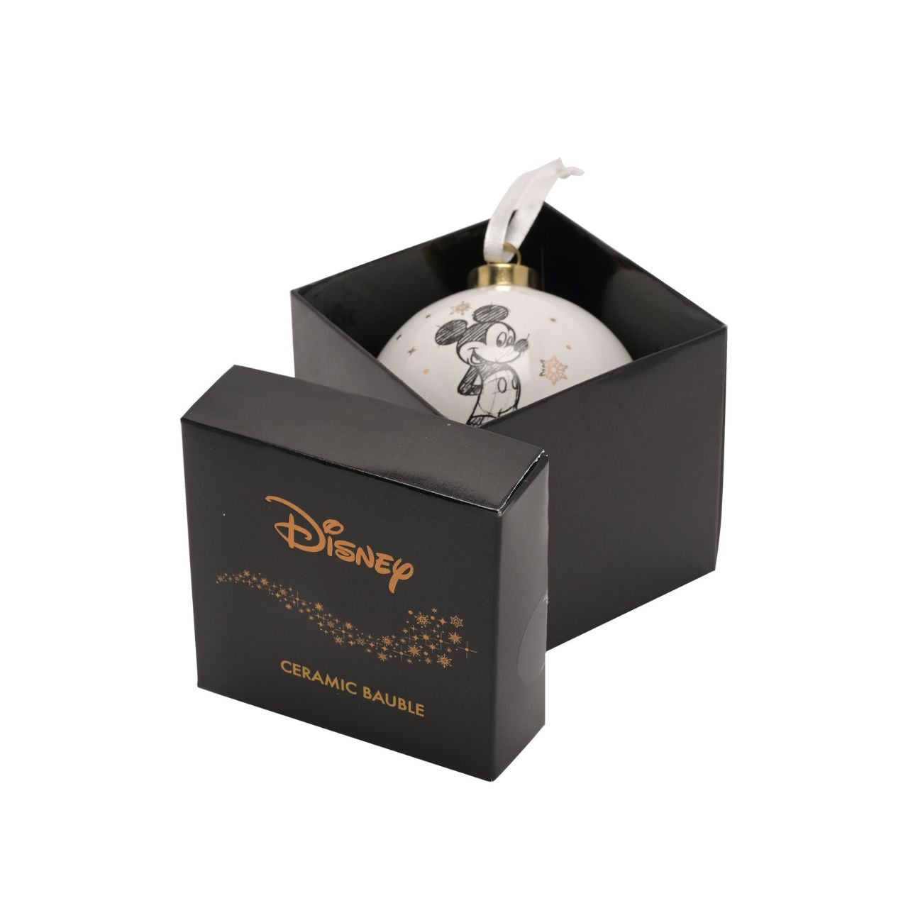 Disney Ceramic Christmas Bauble Mickey  Bring touch of timeless Disney magic to the Christmas tree with this elegant gold foiled ceramic collectable Mickey Mouse bauble. From Disney Classic Collectables - luxurious collectable gifts for the enduring Disney fan.