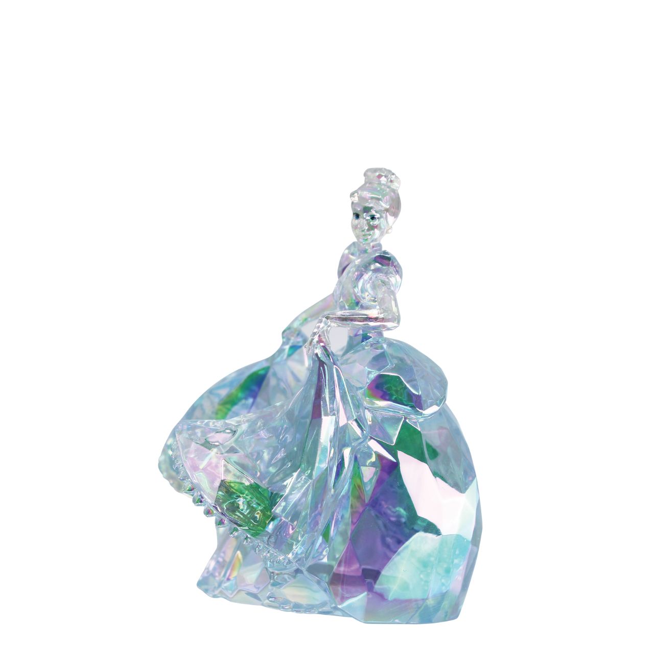 Celebrate the wonder of Cinderella with this "gem-cut" acrylic figurine. Dressed in her iconic blue gown, this is perfect to catch the light and sparkle for attention. Comes in a fully branded gift box.