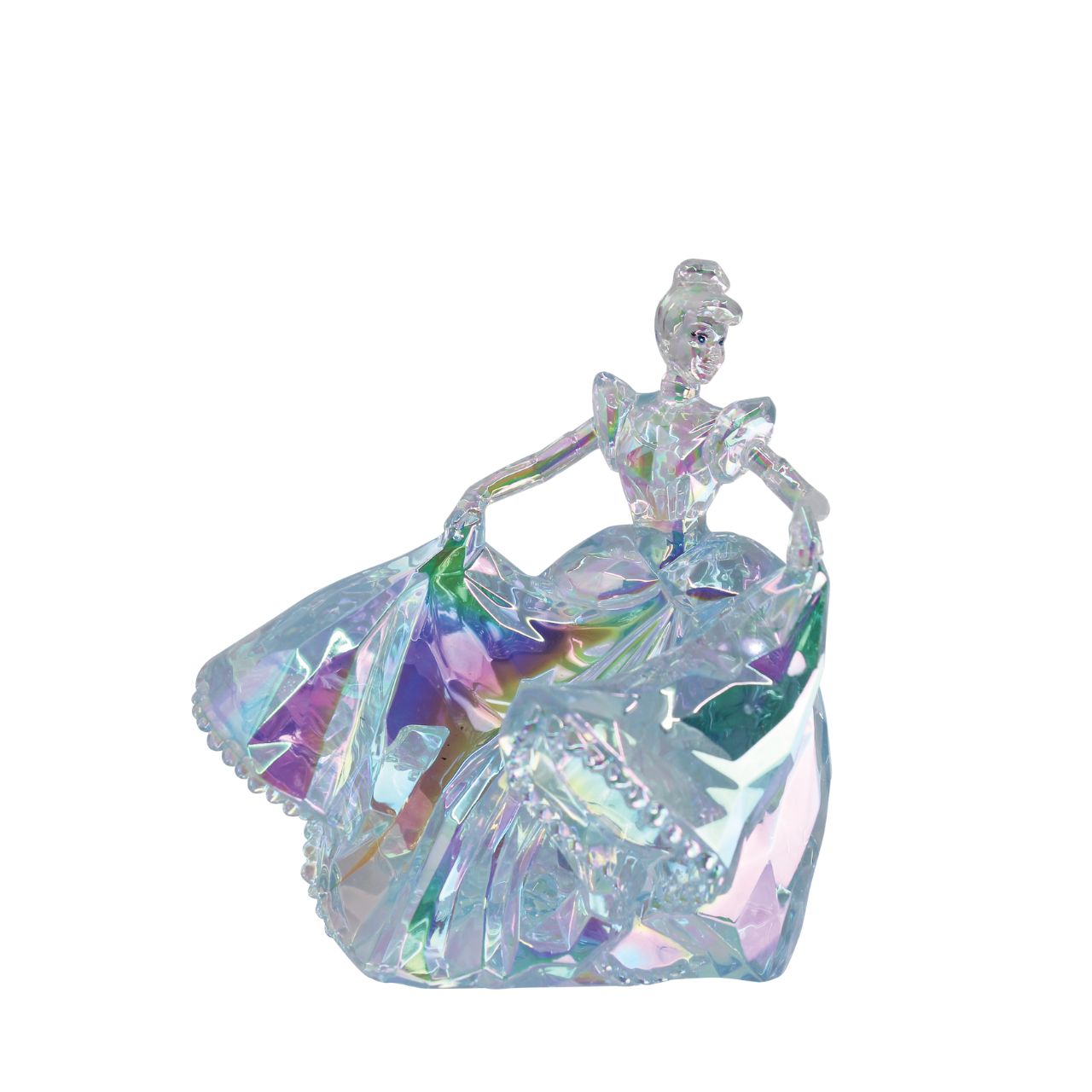 Celebrate the wonder of Cinderella with this "gem-cut" acrylic figurine. Dressed in her iconic blue gown, this is perfect to catch the light and sparkle for attention. Comes in a fully branded gift box.