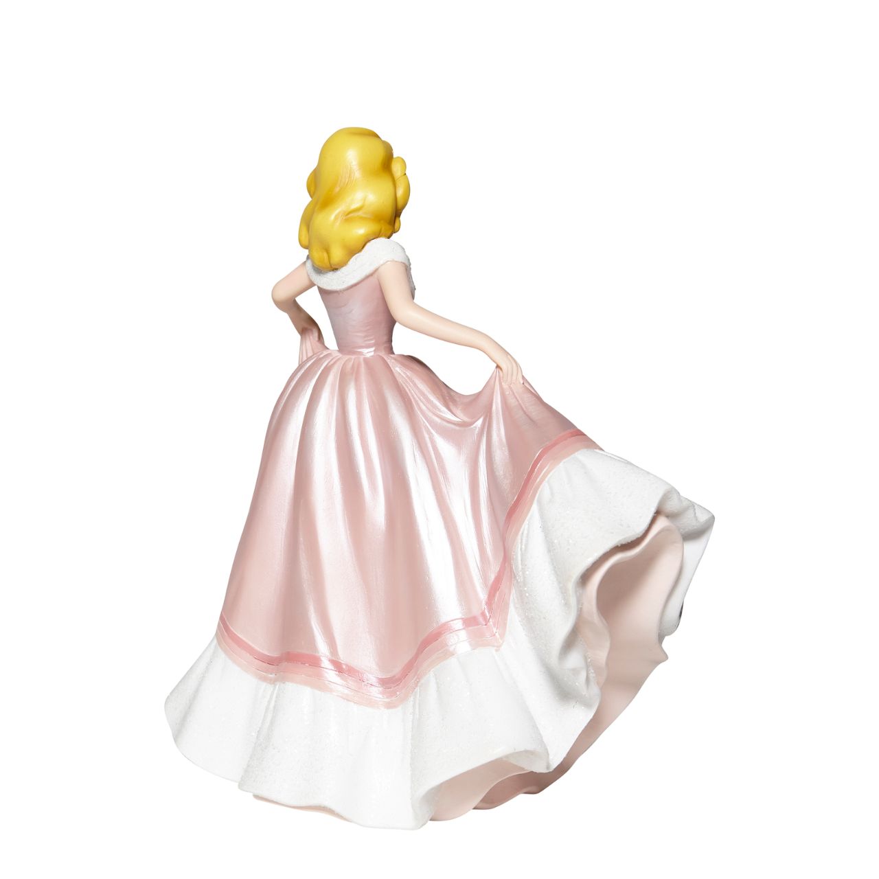 Cinderella in Pink Dress Couture de Force Figurine  Disney Couture de Force celebrates the 70th Anniversary of Cinderella. She is captured here in her classic pink gown of "what might have been." With the help of her mice tailors, the dress shimmers with satin finishes, iridescent glitter and jewels. Supplied in branded gift box.