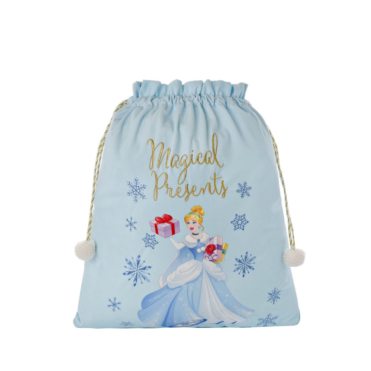 A magical place to store your little prince or princesses Christmas presents this year, this Cinderella gift sack features a delightful gold 'Magical Presents' embroidery and fun pompom detailing.