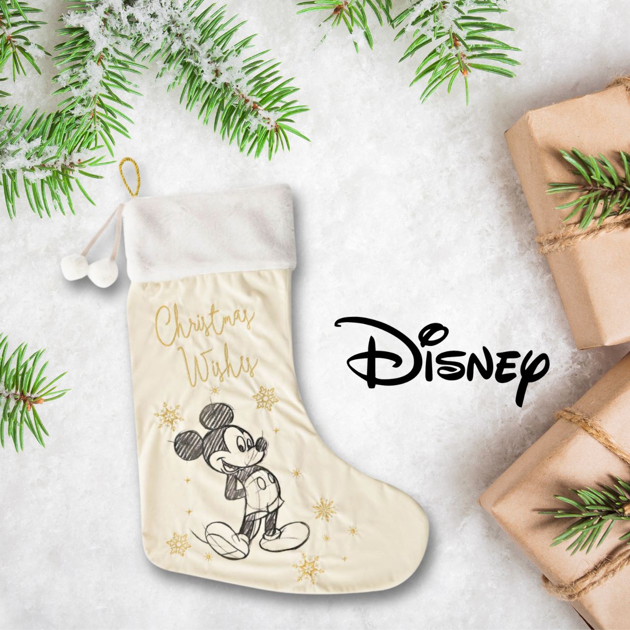 Give Santa the perfect place to leave those gifts with this beautiful white velveteen Mickey Mouse stocking with gold embroidery. From Disney Classic Collectables - luxurious collectable gifts for the enduring Disney fan.