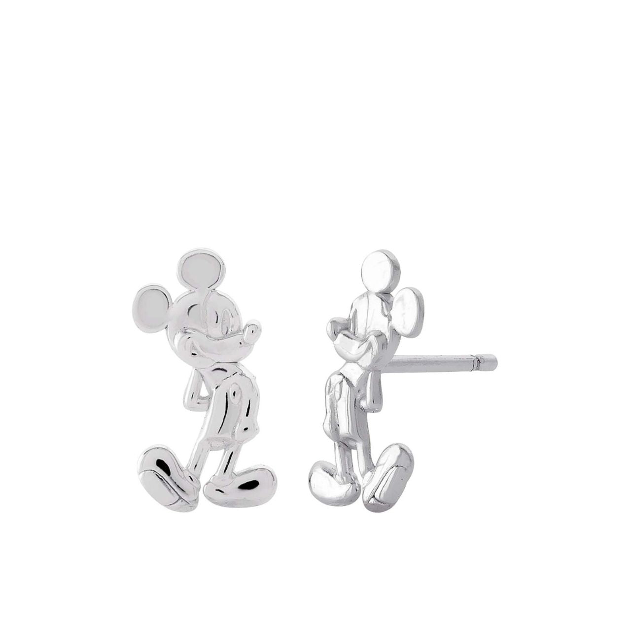 Stunning sterling silver stud earrings form a silhouette of Micky Mouse famous pose adding a feminine touch to the classic piece of jewellery