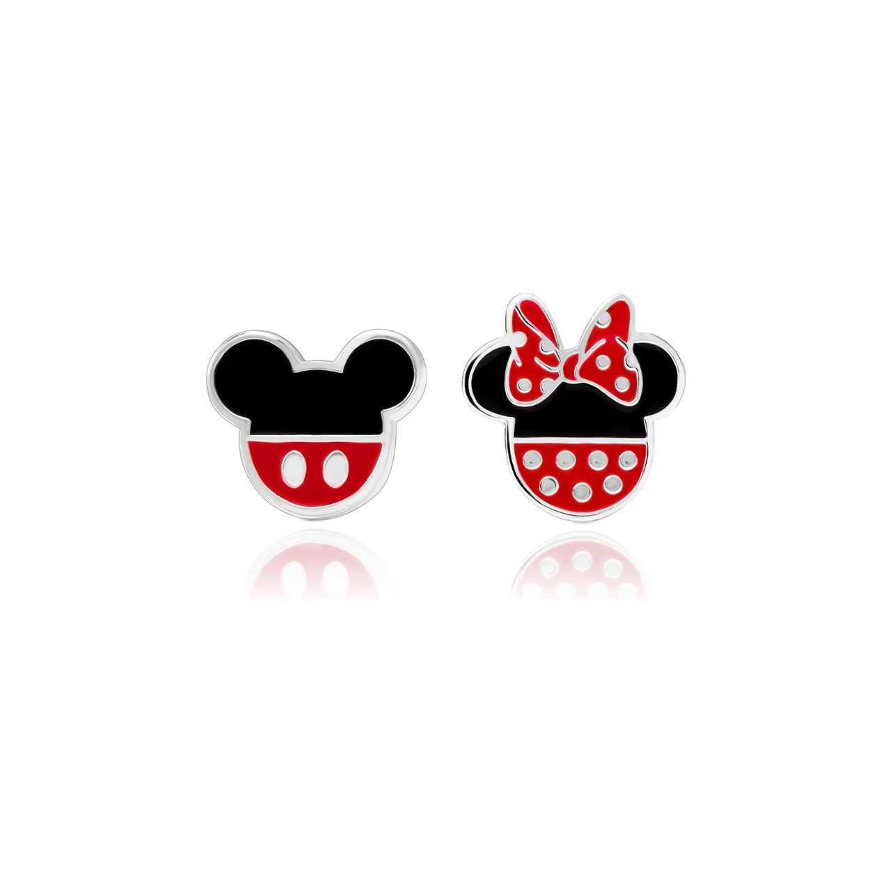 Expertly crafted Disney Mismatched Stud Earrings featuring the beloved Mickey and Minnie Mouse. Made with silver plating, these earrings are the perfect accessory for any Disney fan. With one Mickey and one Minnie earring, add a touch of magic to any outfit.