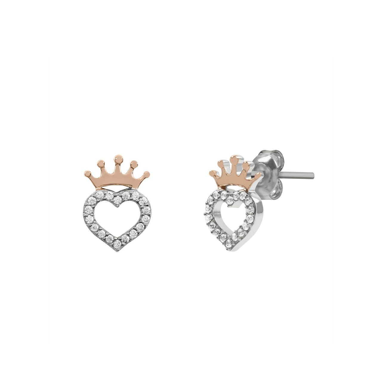 Disney Princess Sterling Silver Love Heart with Crown Earring  Crafted with sterling silver, these Disney Princess Love Heart earrings feature a delicate crown design perfect for any princess. Add a touch of magic and elegance to your outfit with these timeless earrings. Guaranteed to make any Disney fan feel like royalty.