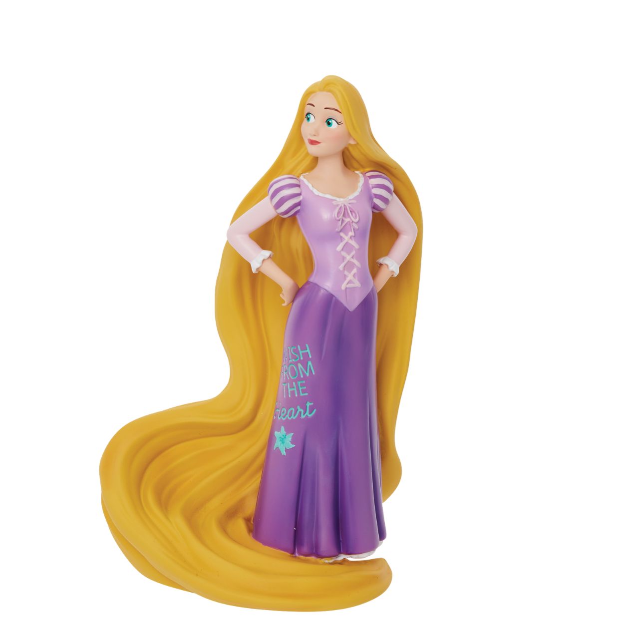 Tangled Rapunzel Wish Princess Expressions Figurine  Rapunzel from the hit Disney film 'Tangled' in an expressive pose with an empowering message that reads "Wish from the Heart"