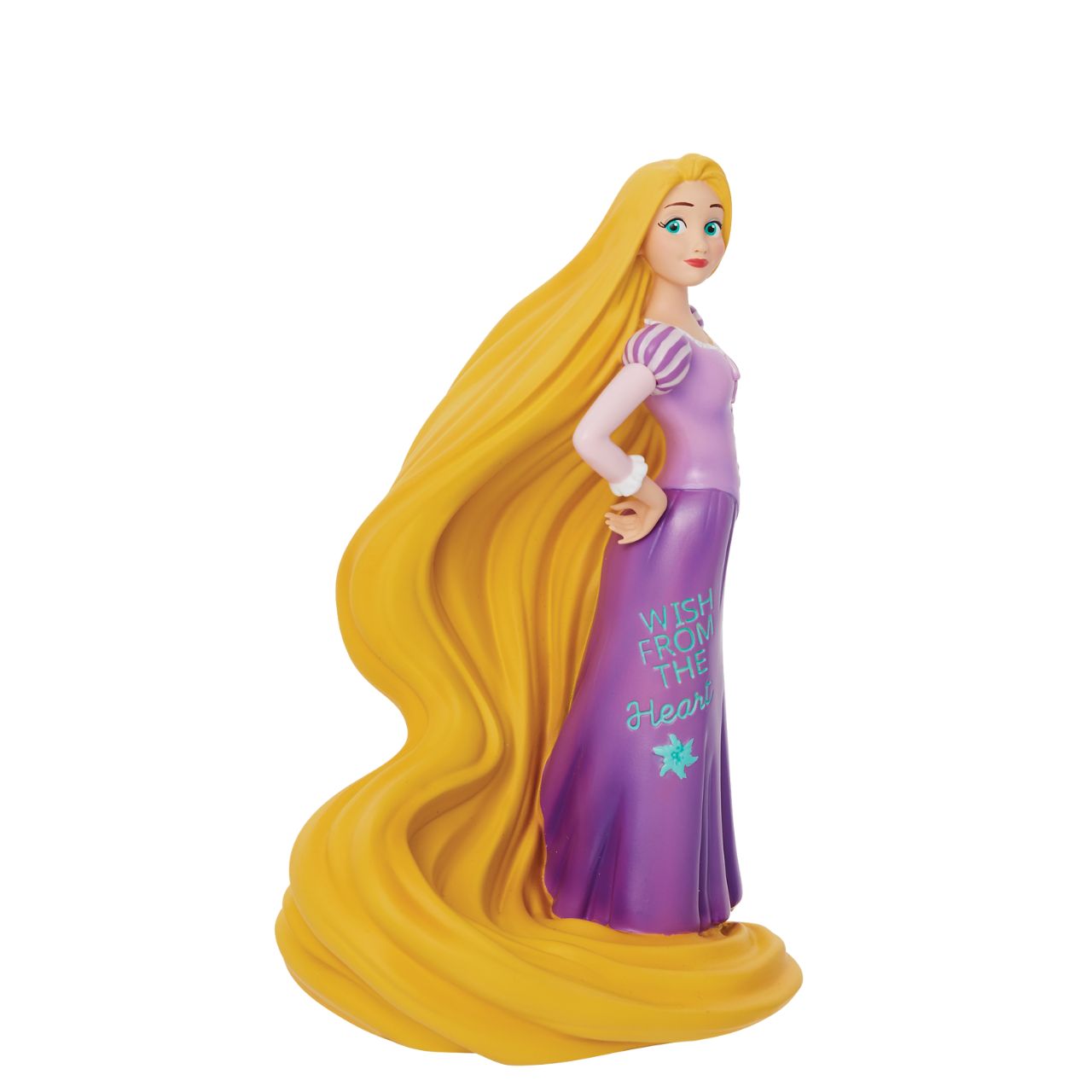 Tangled Rapunzel Wish Princess Expressions Figurine  Rapunzel from the hit Disney film 'Tangled' in an expressive pose with an empowering message that reads "Wish from the Heart"