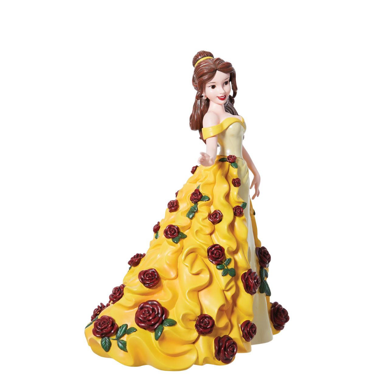 The beautiful princess Belle like you have never seen her before. In her iconic yellow ball gown with sculpted 3D roses that float down her dress magically. Her dress is finished in an iridescent finish to create a realistic version of her dress.