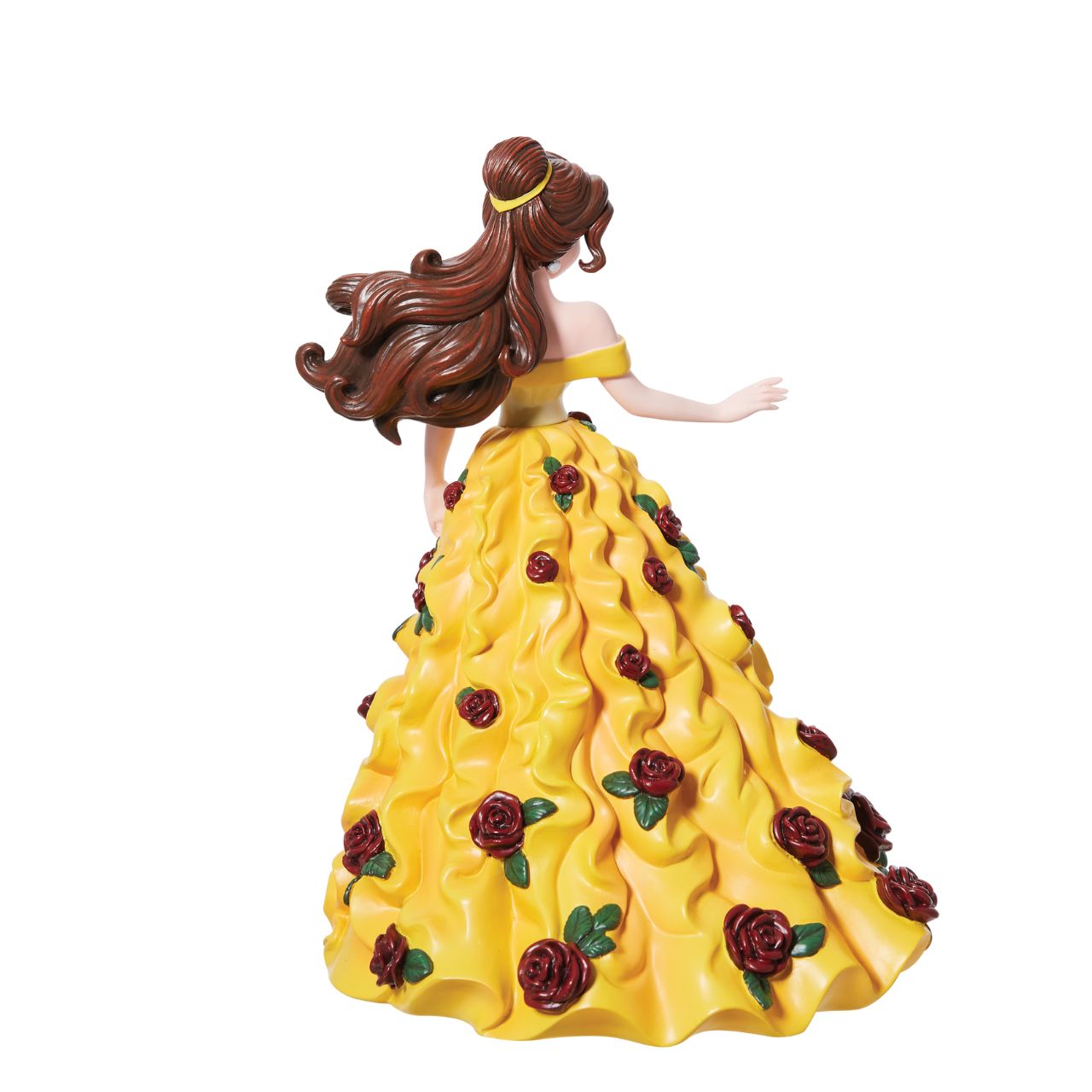 The beautiful princess Belle like you have never seen her before. In her iconic yellow ball gown with sculpted 3D roses that float down her dress magically. Her dress is finished in an iridescent finish to create a realistic version of her dress.