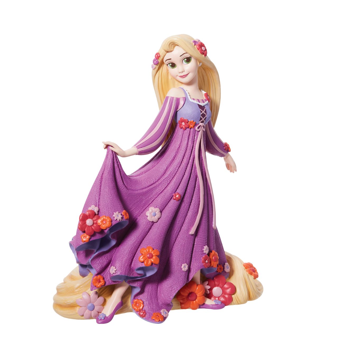 Disney Showcase shows a stunning new Botanical collection with Disney legends surrounded in 3D sculpted florals. No detail is overlooked, from a textured dress to sculpted florals, this figurine from Disney' animated film Tangled is made from cast stone.