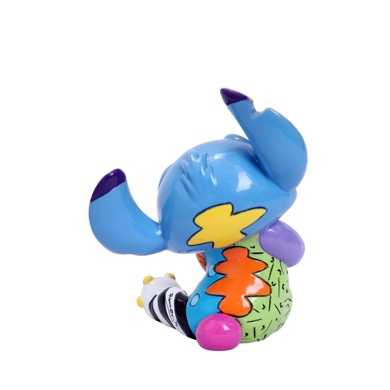 Experiment 626 was designed to be the ultimate bioweapon, but he discovered a gentler life after crash-landing in Hawaii and being adopted by a little girl named Lilo. Stitch's blue fur has taken on a vivid array of colours as designed by Romero Britto.