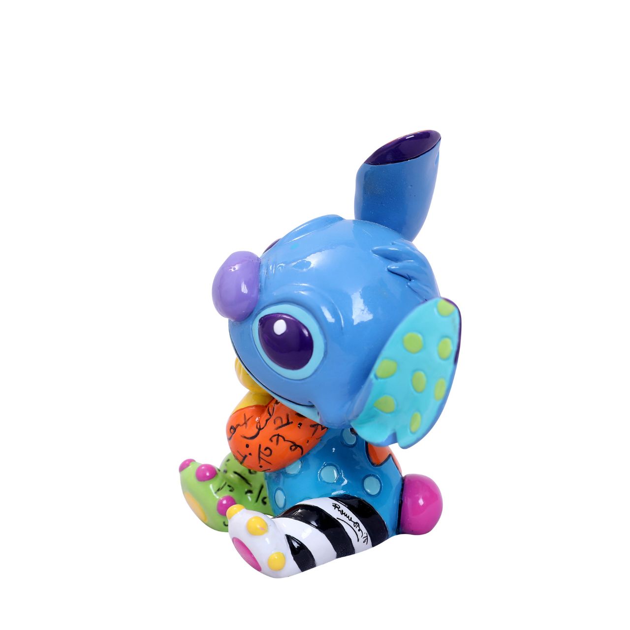 Experiment 626 was designed to be the ultimate bioweapon, but he discovered a gentler life after crash-landing in Hawaii and being adopted by a little girl named Lilo. Stitch's blue fur has taken on a vivid array of colours as designed by Romero Britto.