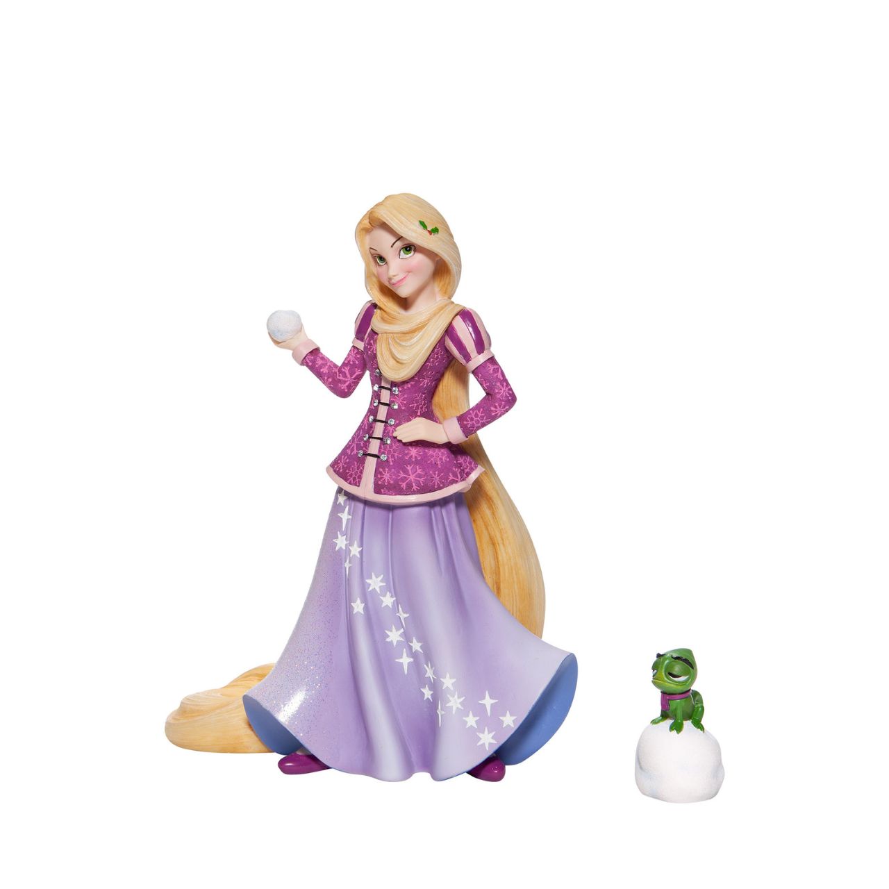 The 5th in the Disney Showcase Collection Holiday Princess series, Rapunzel swaps her weapon of choice, the cast iron pan, for a snowball and is ready for a fight. This two piece set comes with her sidekick Pascal. 