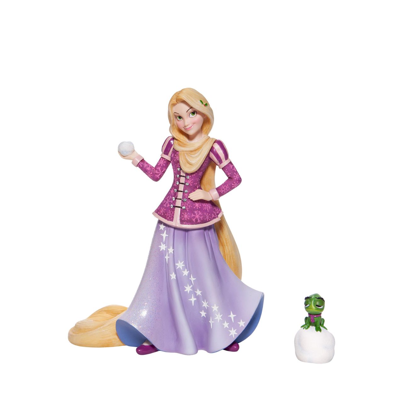 The 5th in the Disney Showcase Collection Holiday Princess series, Rapunzel swaps her weapon of choice, the cast iron pan, for a snowball and is ready for a fight. This two piece set comes with her sidekick Pascal. 