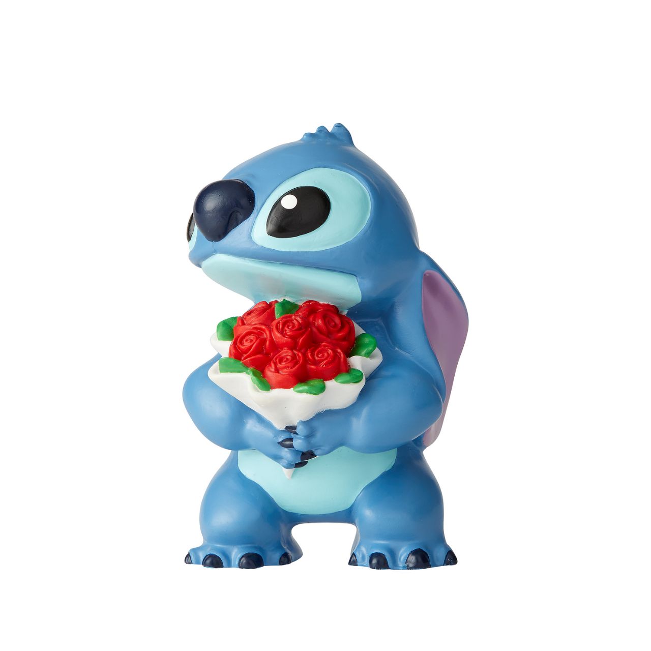 Disney Showcase Stitch Flowers Figurine  Don't fret, Stich. Of course we forgive you. How can you resist such a cute face? Lilo taught Stitch to love and he's here to say "I love you, too." 