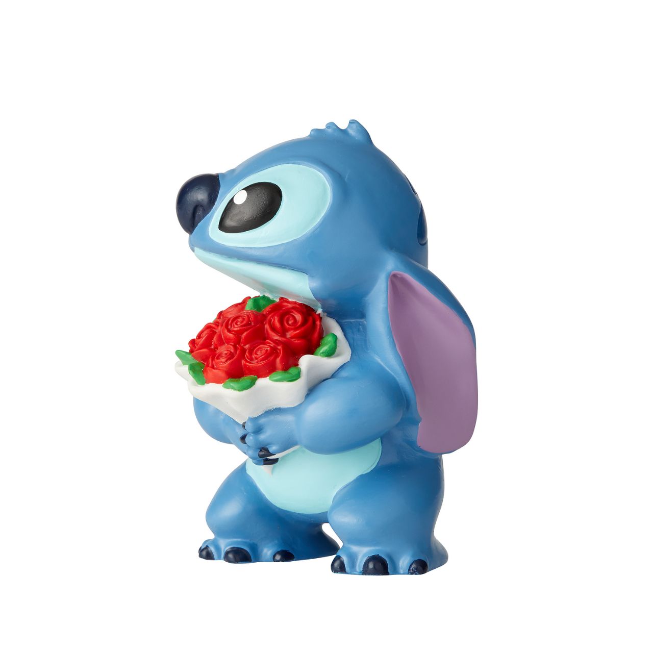 Disney Showcase Stitch Flowers Figurine  Don't fret, Stich. Of course we forgive you. How can you resist such a cute face? Lilo taught Stitch to love and he's here to say "I love you, too." 