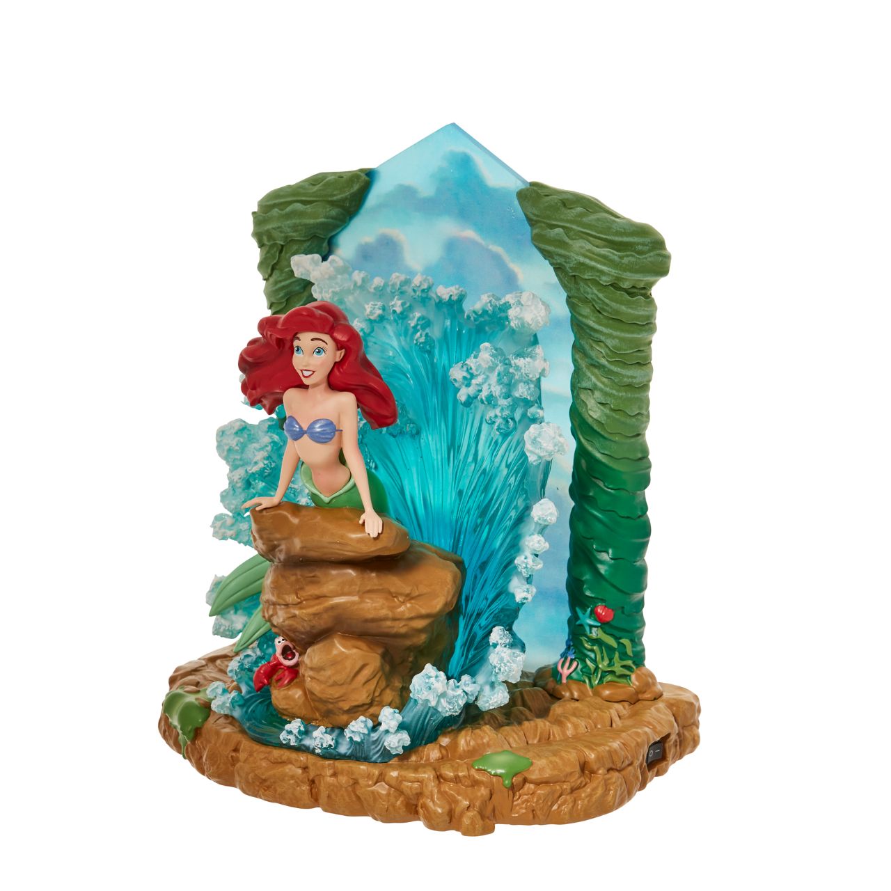 The Little Mermaid light up figurine. The figurine is made from cast stone. Each piece is hand painted and slight colour variations are to be expected which makes each piece unique. Supplied in branded gift box. 