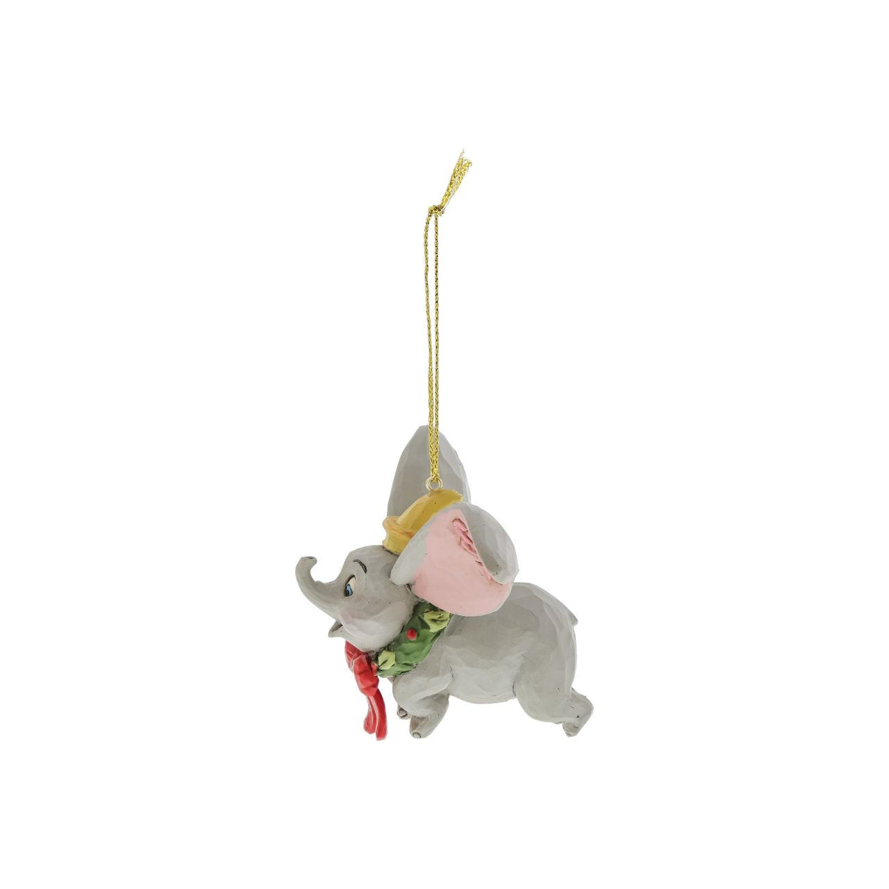 Dumbo, the sweetest elephant with the largest ears, dons a Christmas wreath to help deliver presents this season. Already gifted with the power of flight, he'll make a lovely reindeer for Santa's sleigh in this Jim Shore classic bauble.