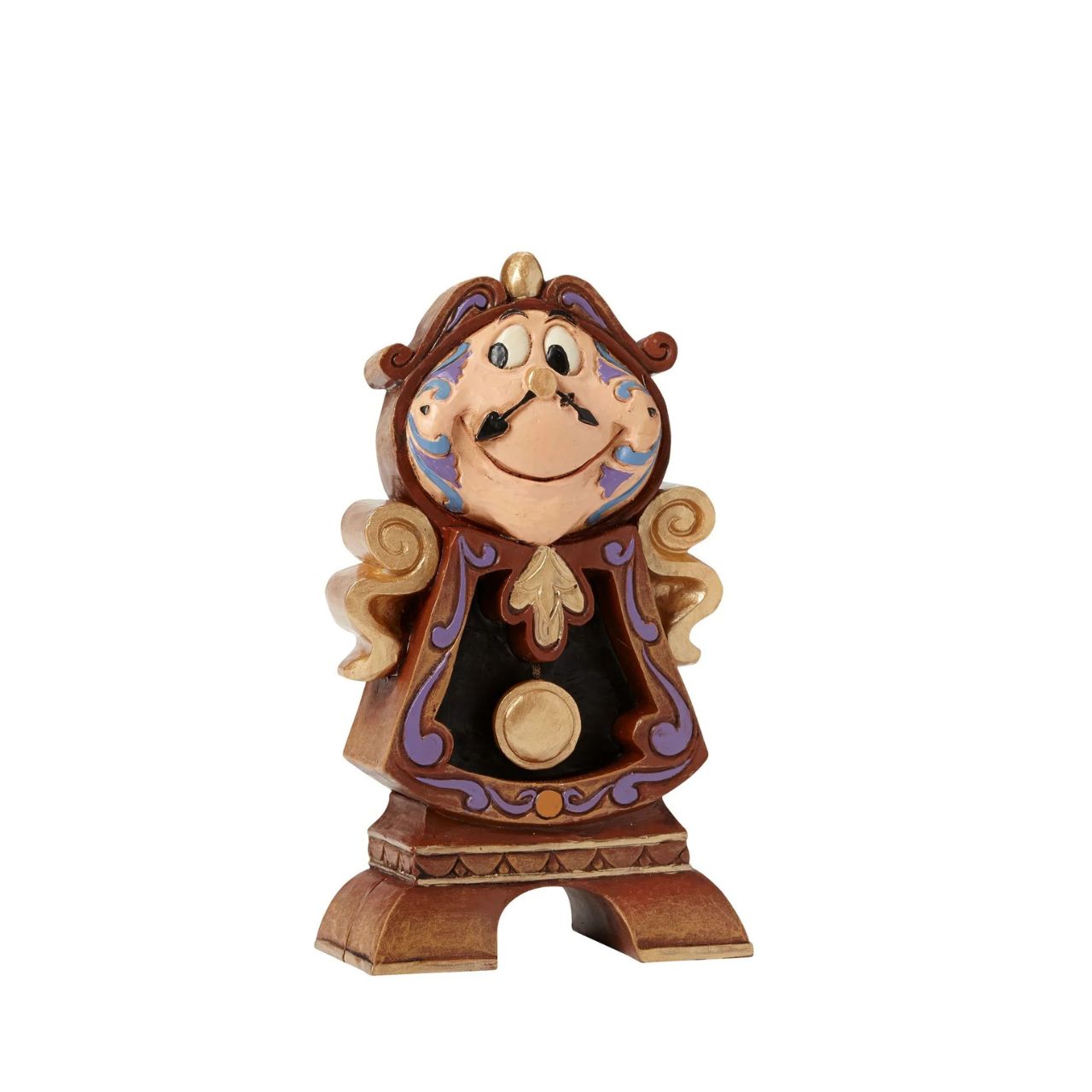 As part of his collection honouring the 25th anniversary of the Disney animated classic Beauty and the Beast, Jim Shore brings his unmistakable folk art style to this delightful design featuring Cogsworth, the officious butler with the heart of gold.